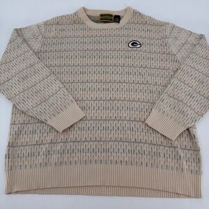 Green Bay Packers Pro Shop Mens Medium Cotton Knit Sweater Cream Tan Pullover